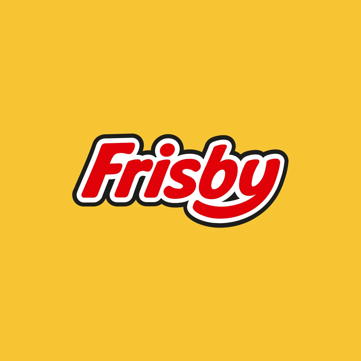 Logo de Frisby centrado sobre fondo amarillo
